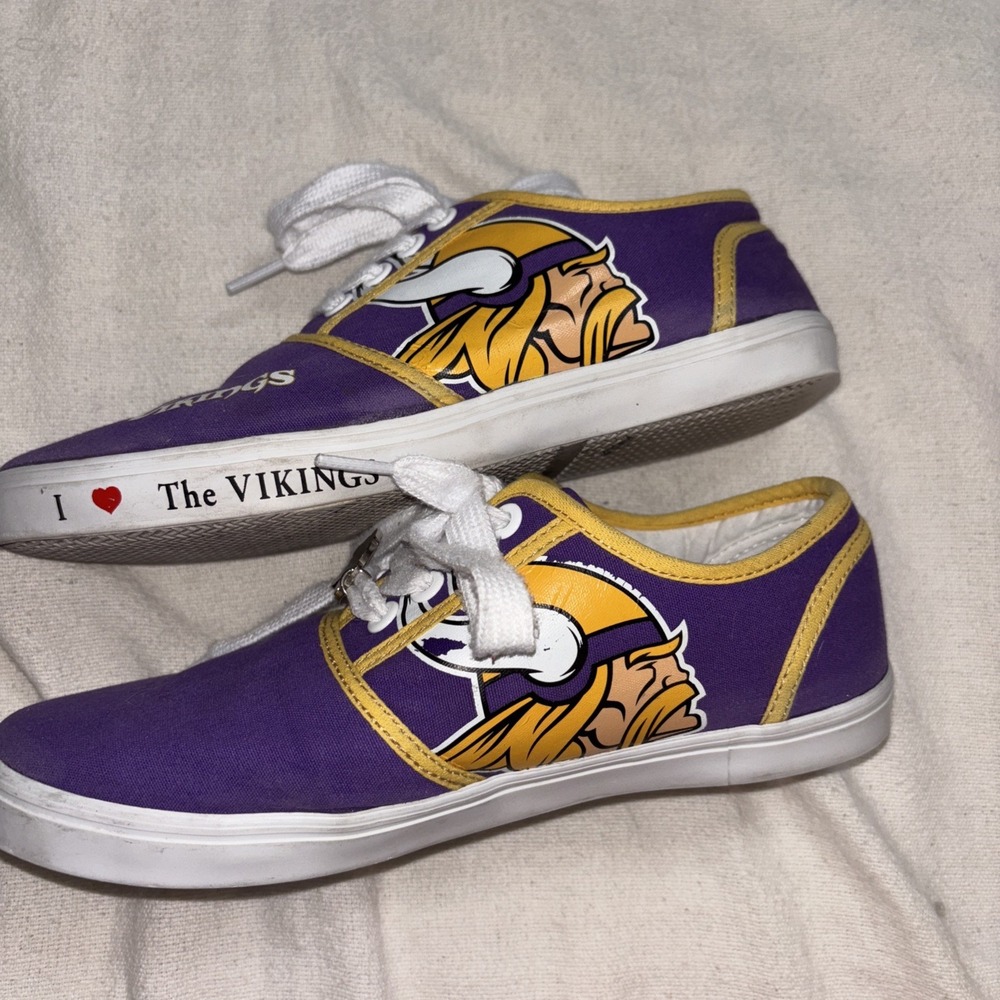 NFL Womens Sz 6.5 Minnesota I Love The Vikings Football Canvas Shoes Purple - Picture 5 of 13